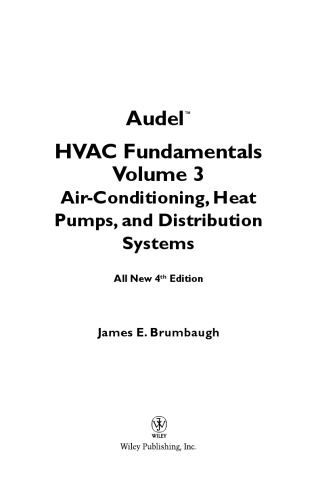 Hvac Fundamentals Volume 3 Air Conditioning Heat Pumps And Distribution Systems 4th Ed Brumbaugh