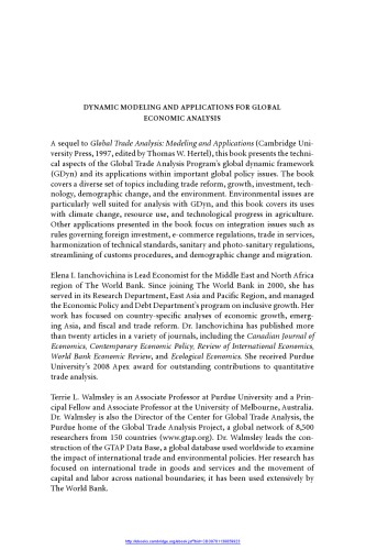 Dynamic Modeling And Applications In Global Economic Analysis Ianchovichina