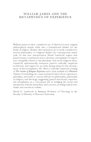 William James And The Metaphysics Of Experience James Williamlamberth