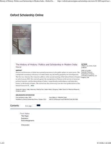 The History Of History Politics And Scholarship In Modern India Vinay Lal