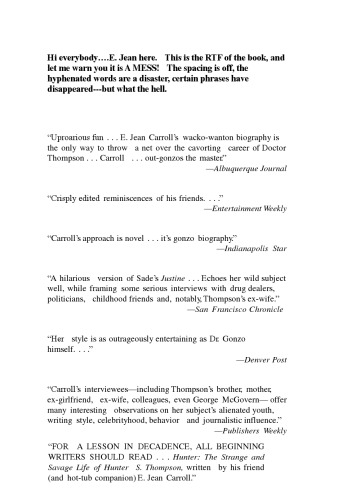 Hunter The Strange And Savage Life Of Hunter S Thompson Carroll