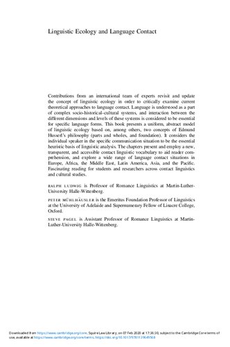 Linguistic Ecology And Language Contact Ralph Ludwig Steve Pagel
