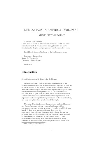 On Democracy In America Volume 1 De Toqueville Alexis