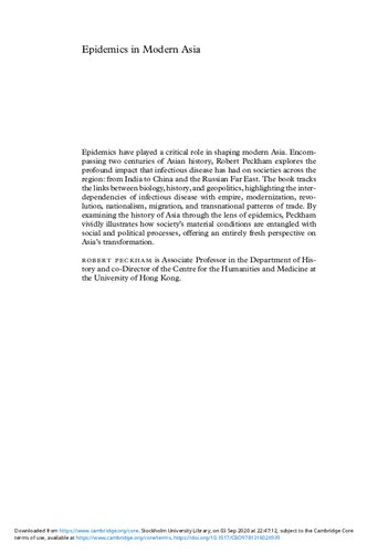 Epidemics In Modern Asia Robert Peckham