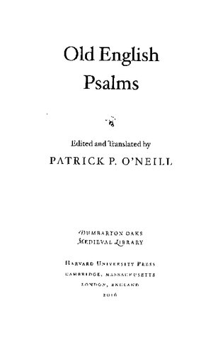 Old English Psalms Patrick P Oneill