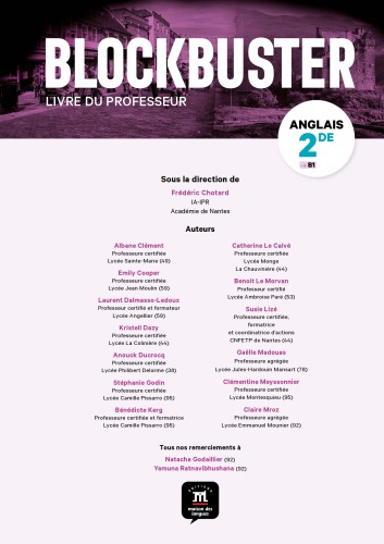 Blockbuster Anglais 2de B1 Livre Du Professeur Chotard