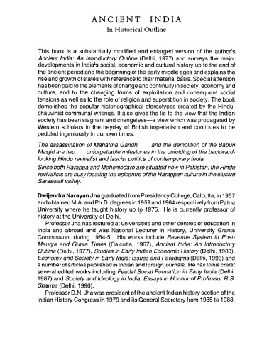 Ancient India In Historical Outline Jha Dwijendra Narayan