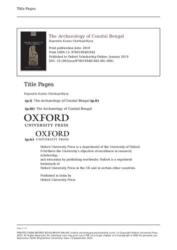 The Archaeology Of Coastal Bengal Rupendra Kumar Chattopadhyay