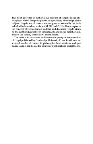 Hegels Social Philosophy The Project Of Reconciliation Hardimon
