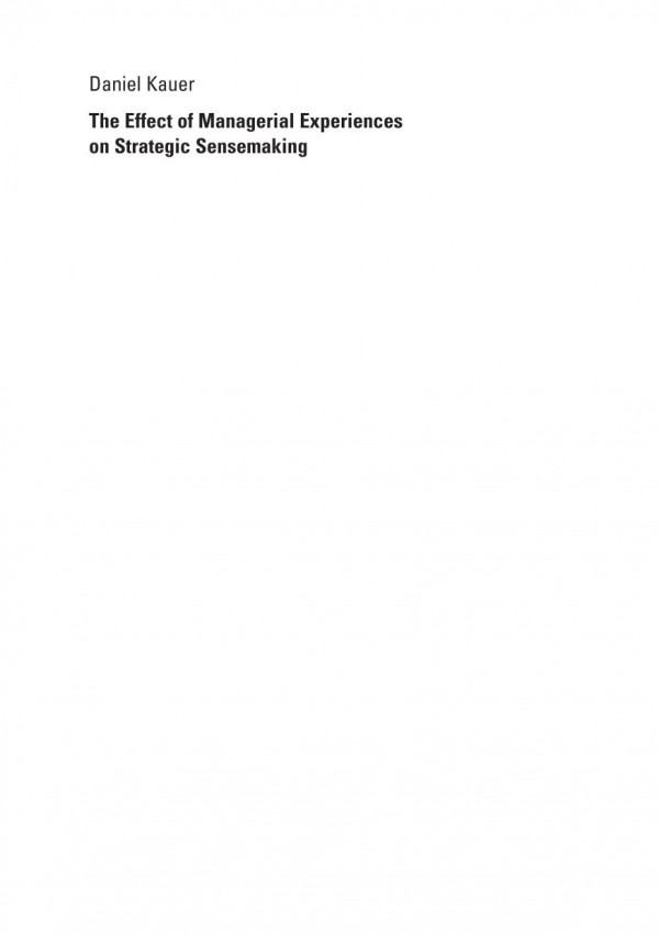 The Effect Of Managerial Experiences On Strategic Sensemaking 1st Edition Daniel Kauer Auth