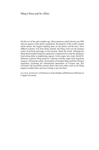Ming China And Its Allies Imperial Rule In Eurasia David M Robinson