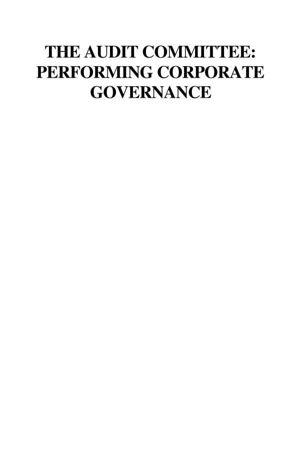 The Audit Committee Performing Corporate Governance 1st Edition Laura F Spira Auth