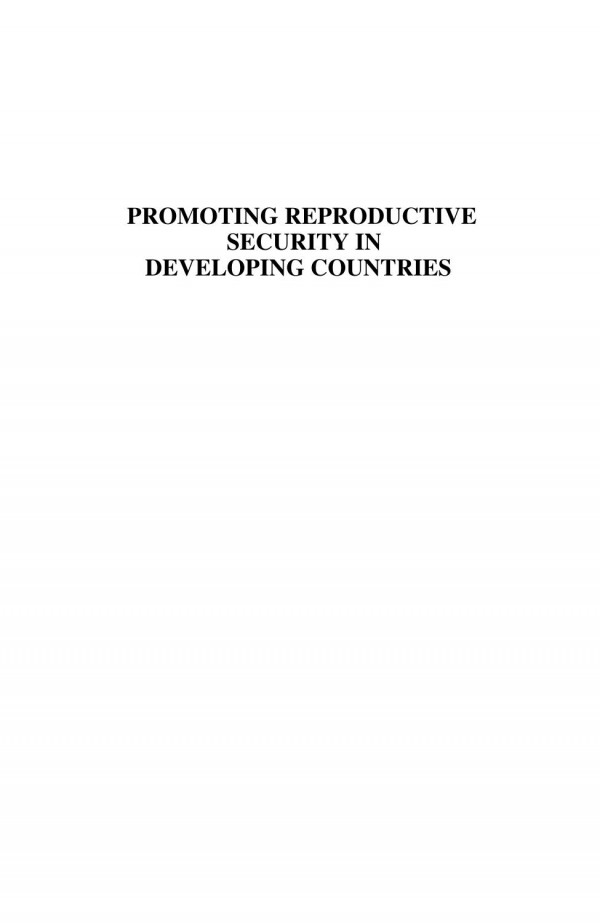 Promoting Reproductive Security In Developing Countries 1st Edition Maurice I Middleberg Auth
