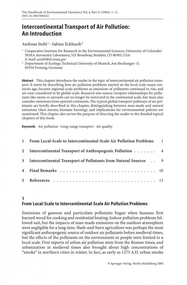 Air Pollution Intercontinental Transport Of Air Pollution 1st Edition Andreas Stohl