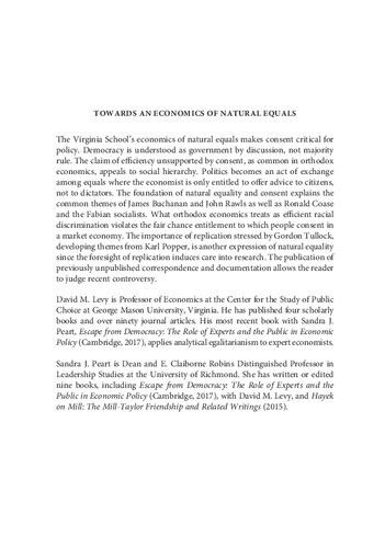 Towards An Economics Of Natural Equals A Documentary History Of The Early Virginia School David M Levy