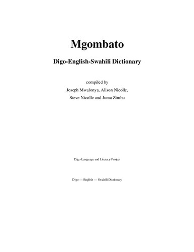 Mgombato Digoenglishswahili Dictionary Joseph Mwalonya Alison Nicolle
