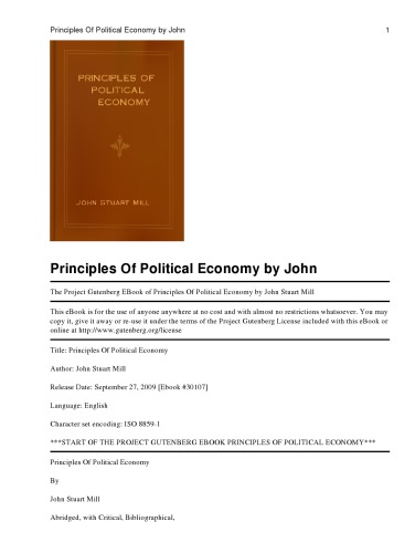 Principles Of Political Economy With Some Of Their Applications To Social Philosophy 6th Ed Mill