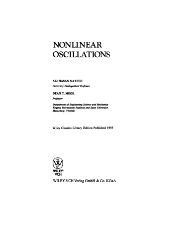 Nonlinear Oscillations Mook Dean Tnayfeh Ali Hasan