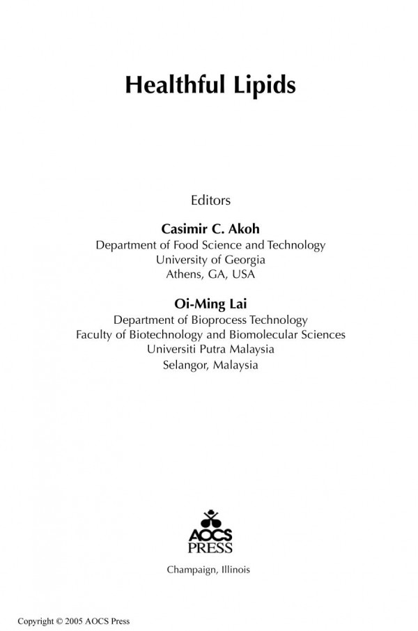 Healthful Lipids 1st Edition Casimir C Akoh Author