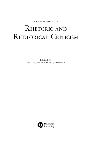 A Companion To Rhetoric And Rhetorical Criticism Olmsted Wendyjost