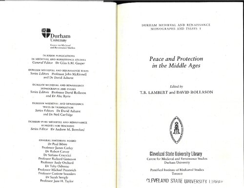 Peace And Protection In The Middle Ages D W Rollason Lambert T B