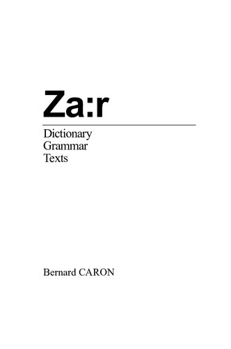 Zar Dictionary Grammar Texts Bernard Caron