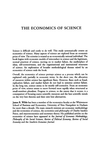 The Economics Of Science Methodology And Epistemology As If Economics Really Mattered 1st Ed Wible