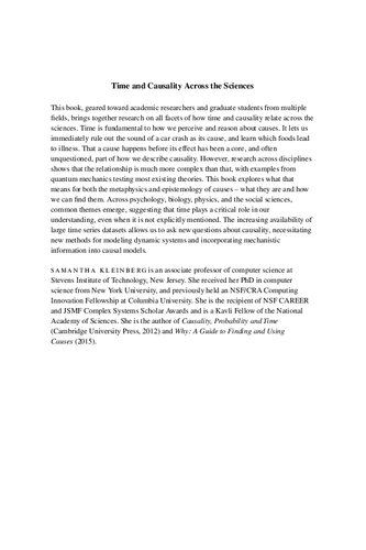 Time And Causality Across The Sciences S Kleinberg Ed