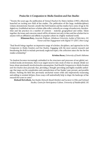 A Companion To Media Fandom And Fan Studies Wiley Blackwell Companions To Cultural Studies 1st Edition Paul Booth Editor