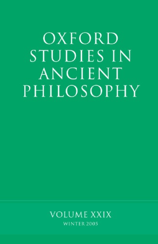 Oxford Studies In Ancient Philosophy Volume Xxix Sedley D N
