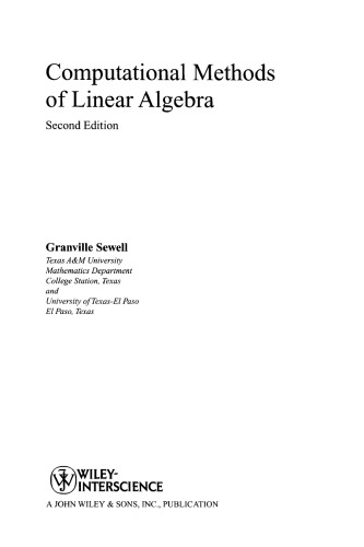 Computational Methods Of Linear Algebra 2nd Edition Sewell Granville
