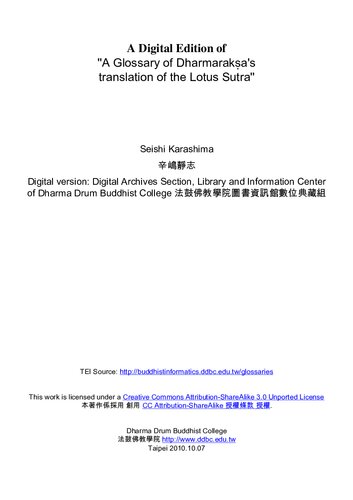 A Glossary Of Dharmarakas Translation Of The Lotus Sutra Digital Version Seishi Karashima