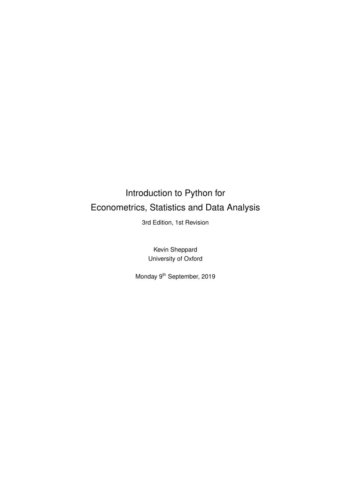 Introduction To Python For Econometrics Statistics And Data Analysis Kevin Sheppard