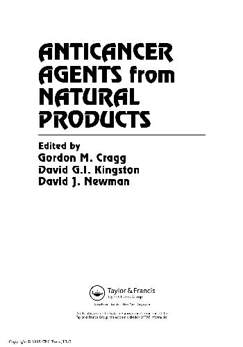 Anticancer Agents From Natural Products Gordon M L Cragg David Kingston