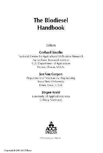 Biodiesel Handbook The Edited By Js Bhatti Et Al