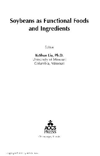 Soybeans As Functional Foods And Ingredients 1st Edition Keshun Liu