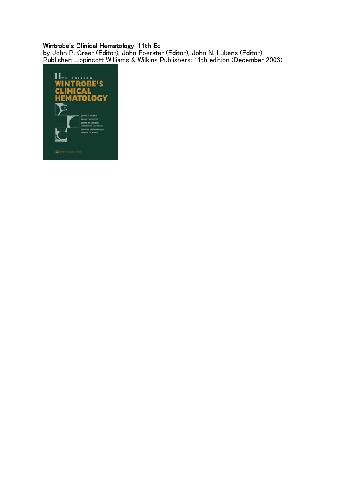 Wintrobe S Clinical Hematology 11th Edition John P Greer Editor