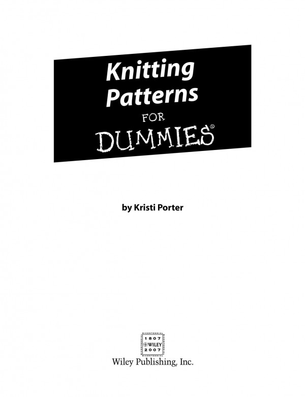 Knitting Patterns For Dummies Kristi Porter