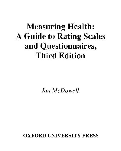 Measuring Health A Guide To Rating Scales And Questionnaires Ian Mcdowell
