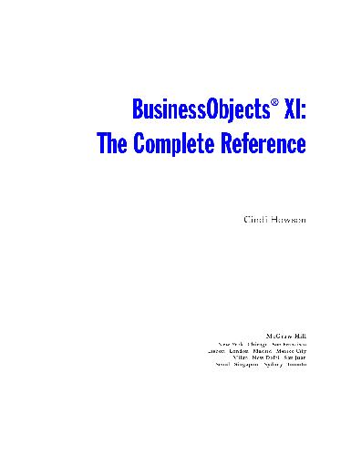 Businessobjects Xi Release 2 The Complete Reference Cindi Howson