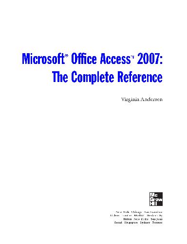 Microsoft Office Access 2007 The Complete Reference Andersen