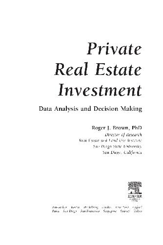 Private Real Estate Investment Cdrom Data Analysis And Decision Making Roger J Brown