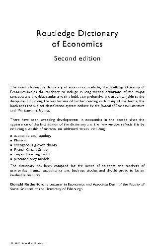 Dictionary Of Economics Donald Rutherford