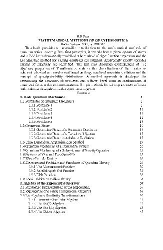 Mathematical Methods Of Quantum Optics Puri R R