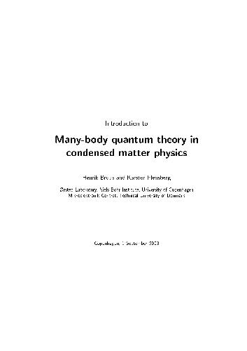 Manybody Quantum Theory In Condensed Matter Physics Bruus H And K Flensburg
