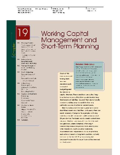 Finance Fundamentals Of Corporate Finance Working Capital Management And Shortterm Planning 4th Edition