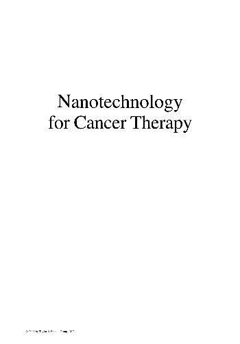 Nanotechnology For Cancer Therapy M Amiji
