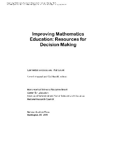 Improving Mathematics Education Resources For Decision Making Committee On Decisions That Count