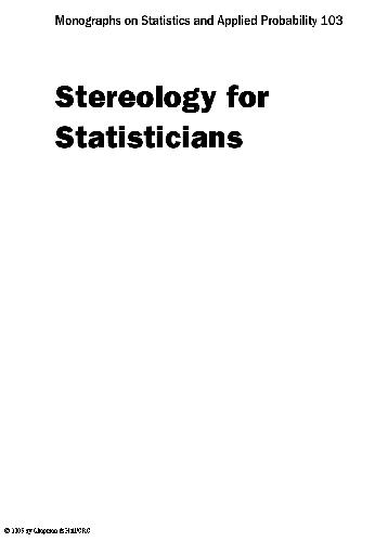 Stereology For Statisticians Baddeley A Jensen E