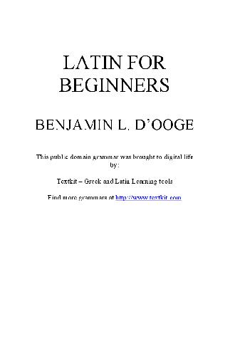 Latin For Beginners Benjamin L Benjamin Leonard Dooge